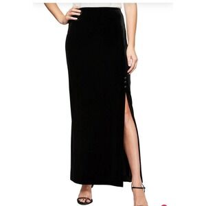 Alex Evenings Long Velvet Skirt Wide Side Split Satin Button Detail Size 1X.